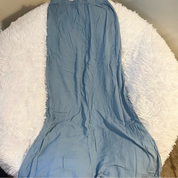 Cute buttons slit light flowing Blue Maxi Skirt - Picture 6 of 6